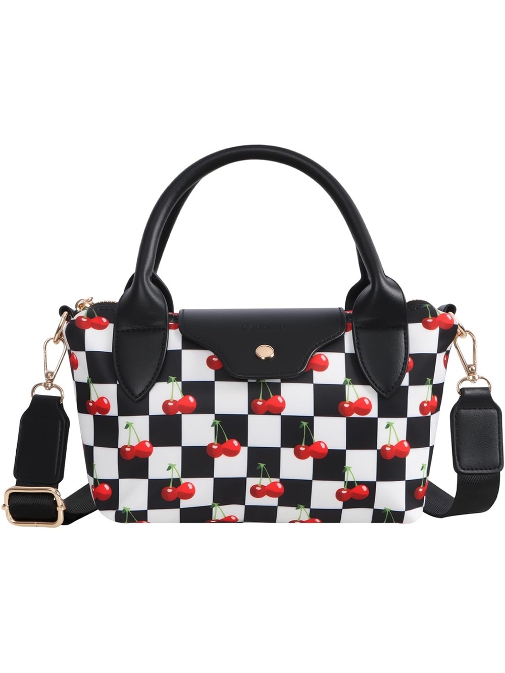 Black Cherry Checkered Satchel Handbag